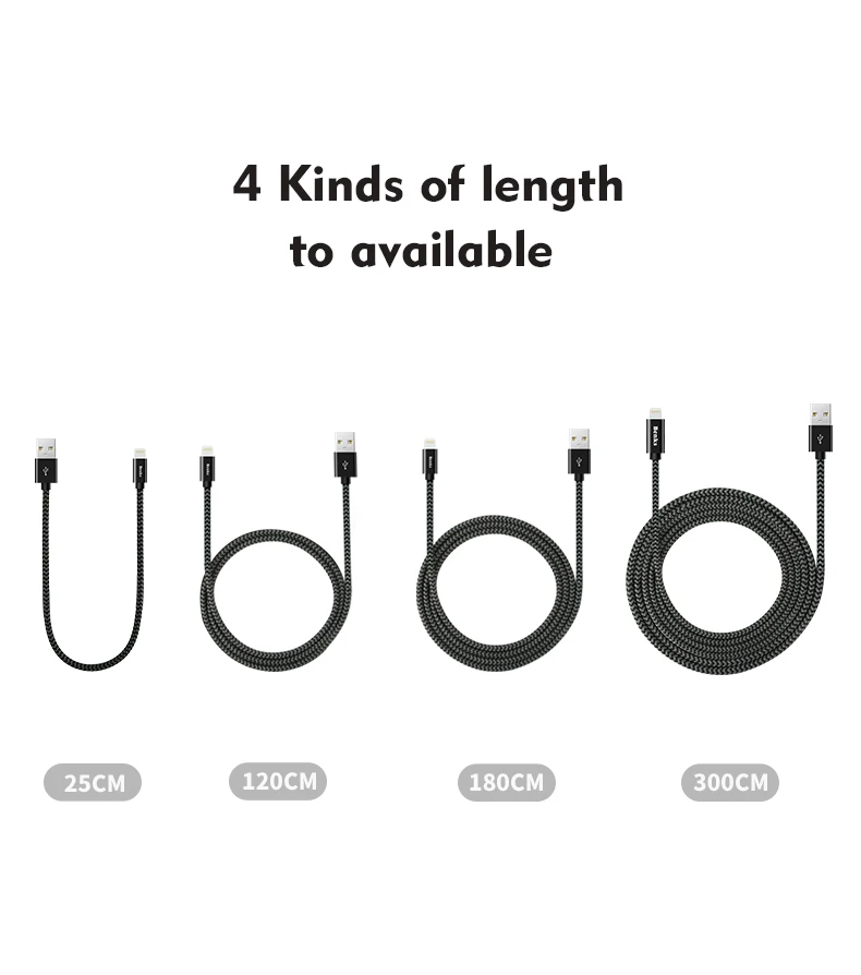 Benks Nylon Lighting Charge Cable 8 Pin For Apple iPhone X 10 8 7 6s Plus IPad IOS 9 10 2.4A Fast Charging Cables 0.251.21 (8)