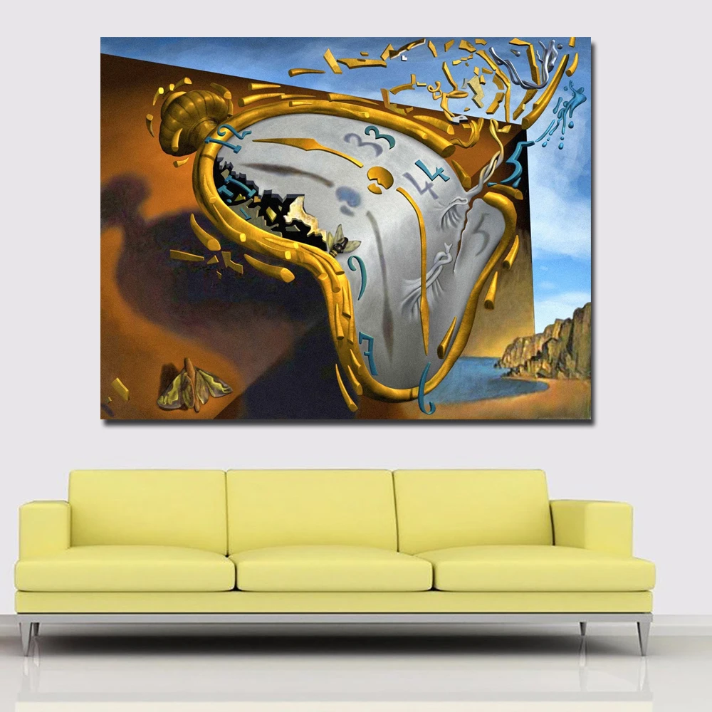 

SELFLESSLY Post-Modern Abstract Art Clock By Salvador Dali Canvas Printed Art Painting Wall Pictures For Living Room Decor