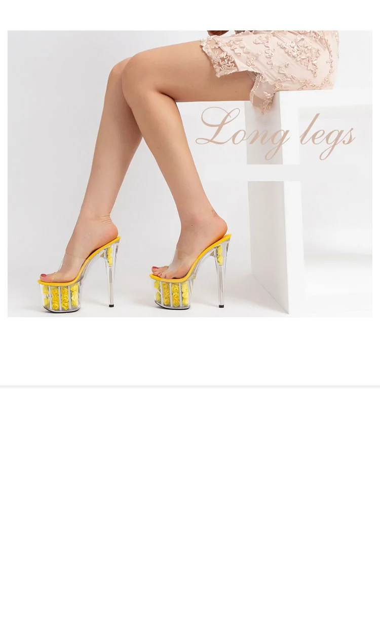 Женские шлепанцы на платформе; обувь на ультравысоком тонком каблуке 17 см с цветочным принтом; Прозрачная женская обувь сандалии; тапочки