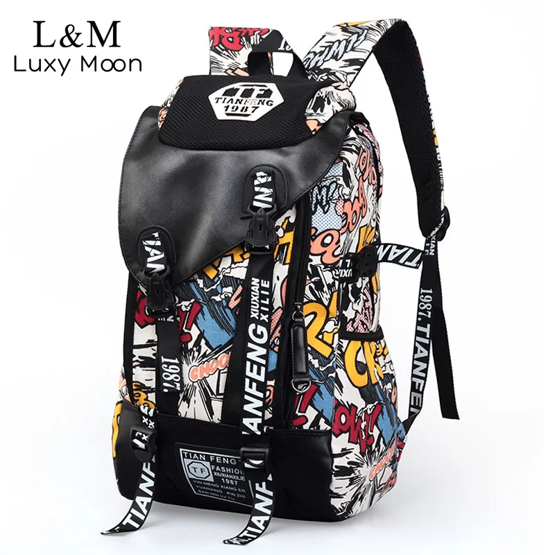 Graffiti Canvas font b Backpack b font Men Printing font b Backpacks b font Students School
