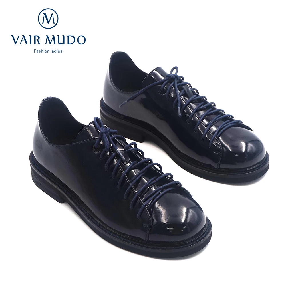 

VAIR MUDO Fashion Women Single Shoes Women Genuine Leather Casual Shoes For Ladies Gray Quality Handmade Lace-up Low Heel D8
