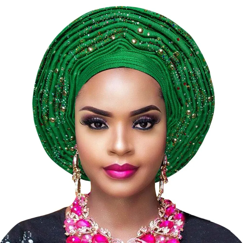 

Free shipping aso oke for aso ebi african headtie with beads