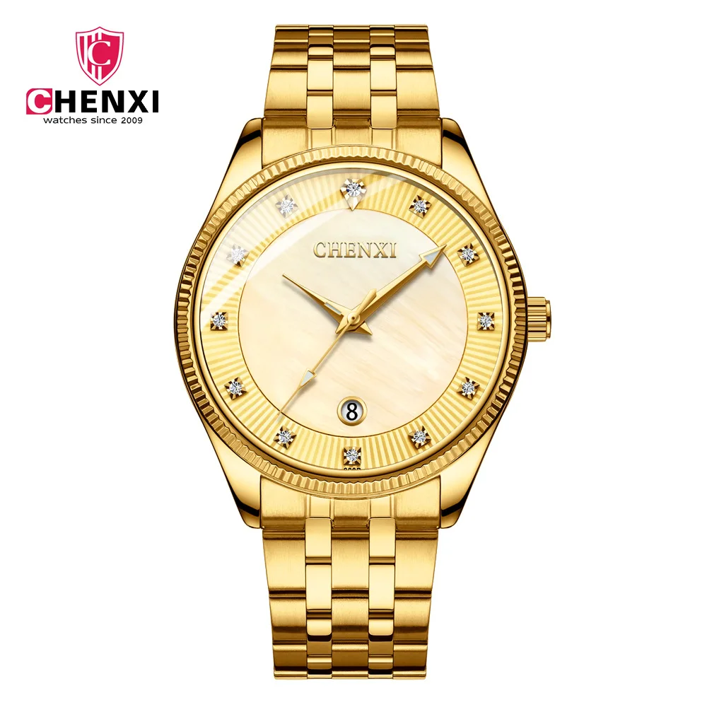 Luxury Gold Men Dress Watch Rhinestone Stainless Steel Golden Male Wristwatch Waterproof CHENXI Brand Quartz Business Clock Gift Luxury Gold Men Dress Watch Rhinestone Stainless Steel Golden Male Wristwatch Waterproof CHENXI Brand Quartz Business Clock Gift