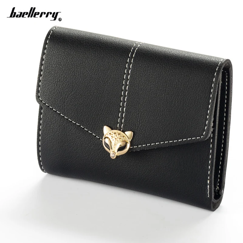 

New Baellerry women's wallet fashion mini Little Metal fox logo lady card purse causal three folds small wallet