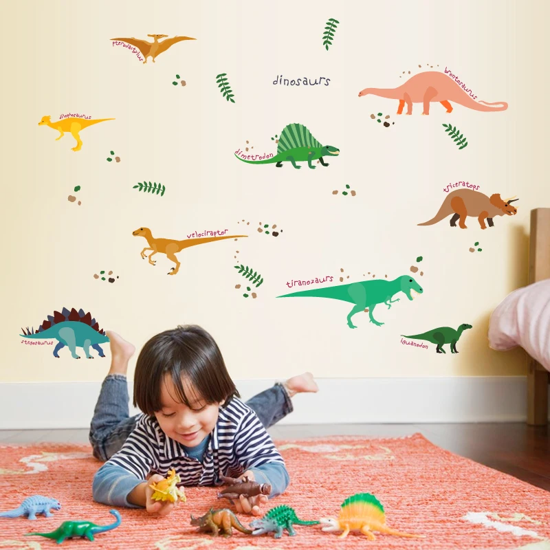 الأطفال نوم إزالة الجدار ملصق ديناصور الكرتون الأولاد غرفة الحضانة صائق الحائط الجدار وعلامات