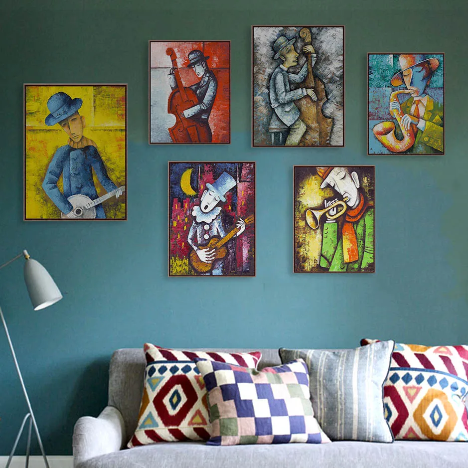 Modern-Watercolor-Retro-Vintage-Musician-Canvas-A4-Art-Prints-Poster-Sax-Cello-Oil-Paintings-Living-Room