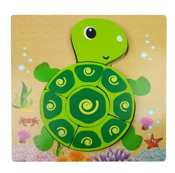 Деревянные Обучающие игрушки Монтессори, различные животные, машинки для детей, Обучающие игрушки, деревянные 3D головоломки, пазлы для детей, детские - Цвет: tortoise