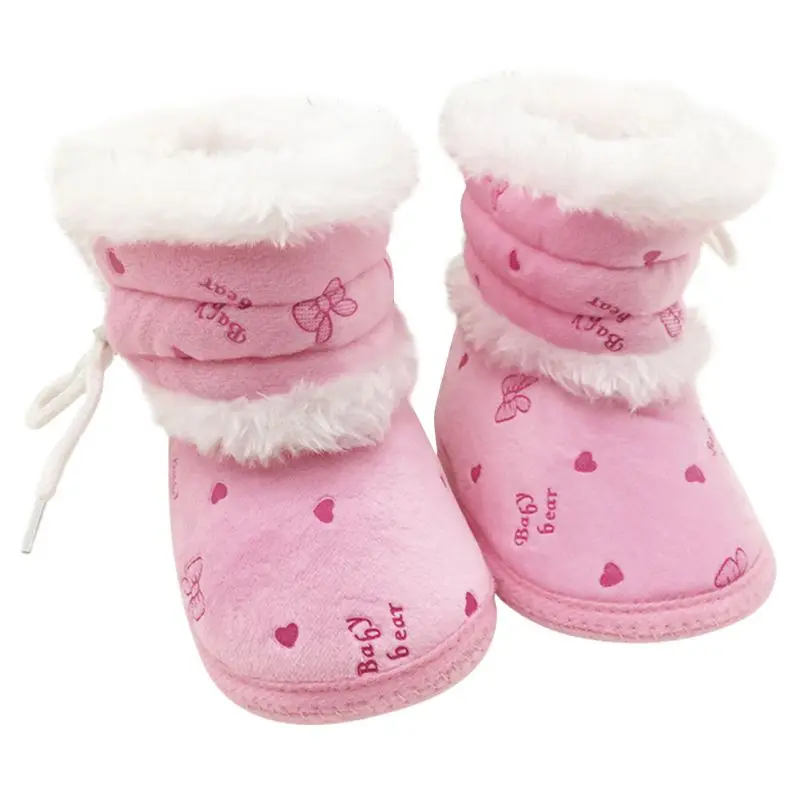 Для детей от 0 до 18 месяцев; зимние ходунки для маленьких девочек; однотонная Обувь На Шнуровке Для Младенцев - Цвет: Розовый