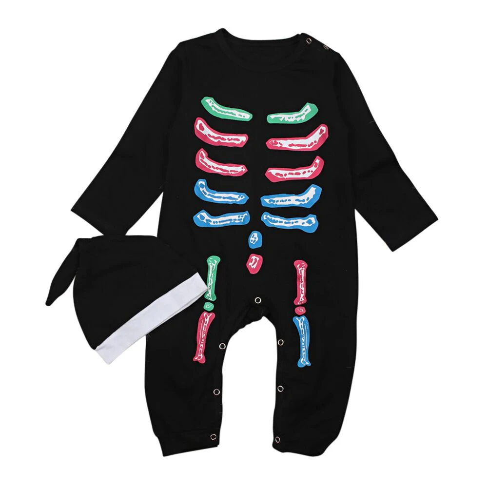 

Emmababy Newborn Toddler Baby Girl Boy Romper+Hat 2pcs Halloween Bone Costume Outfits