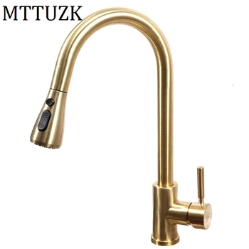 

Black Kitchen pull out faucet Brushed gold kitchen faucet hot cold mixer tap Sink faucet Vegetable washing basin faucet crane