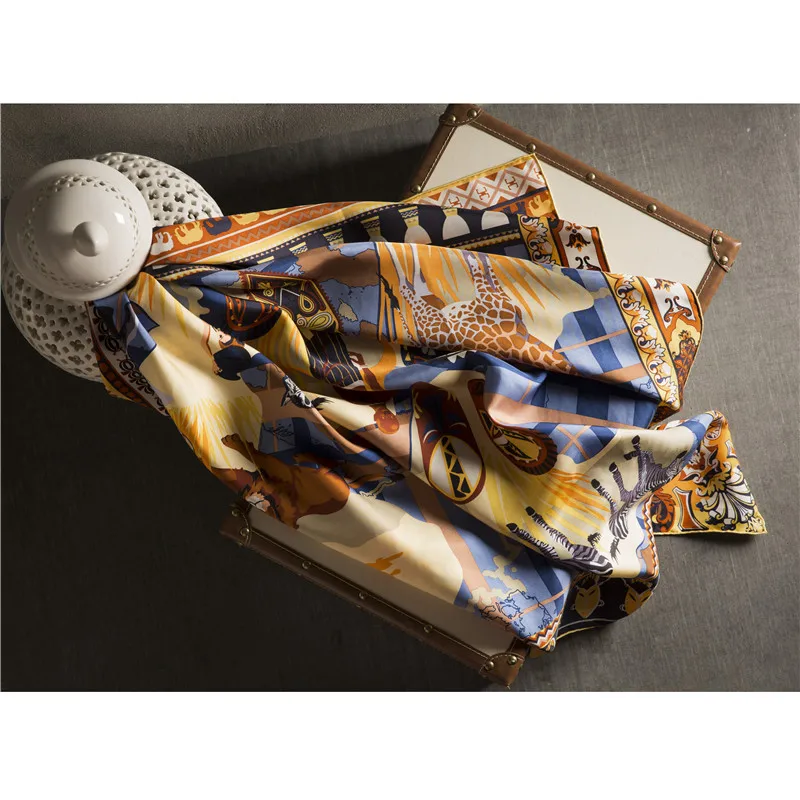 Лидирующий бренд, роскошный дизайн, саржевый шелковый шарф, бесконечная шаль с животным принтом, крутой шелк, 18 момме, плотные женские шелковые шарфы - Цвет: s1031150002