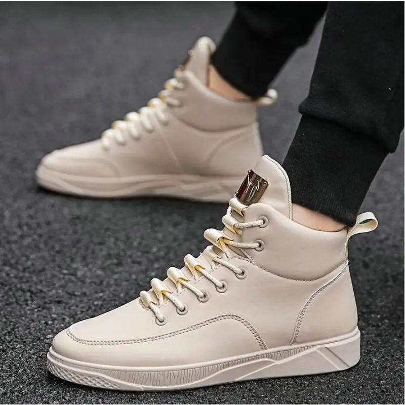 

Dropshipping Fashion Men High top Lace up Casual Shoes Male Flats shoes Black Red Sneakers Lightweight walking Shoes LK-76