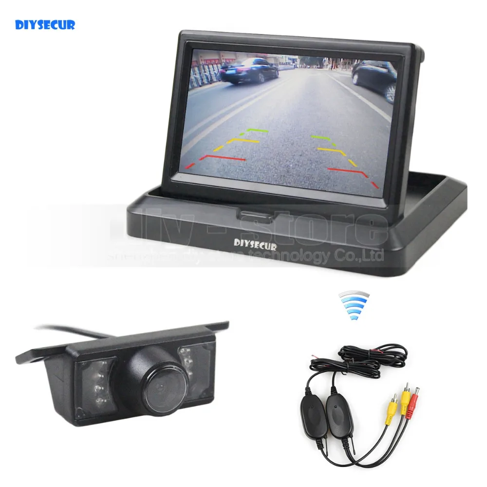 

DIYSECUR Wireless 800 x 480 5inch Foldabel Car Monitor IR Night Vision Backup Reverse Camera Car Rear View Camera