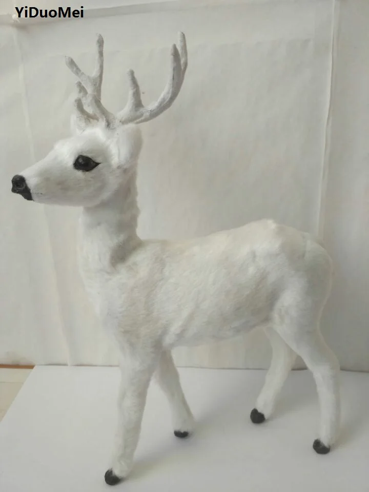 

plastic&furs large 26x18cm white sika deer artificial male deer model handicraft ,home decoration gift a1916