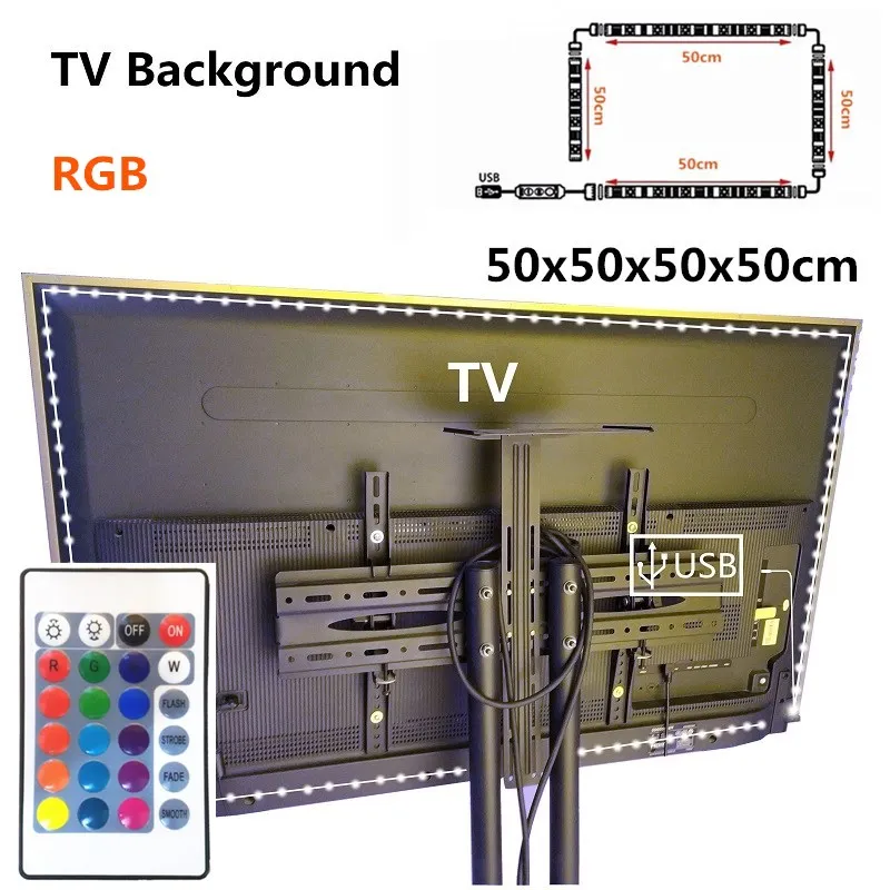 5 в 1 м/2 м/3 м Nowaterproof RGB 2835 SMD светодиодные полосы можно изменить Цвет для ТВ фонового освещения с USB, инфракрасный пульт управления с USB Светодиодная лента - Испускаемый цвет: 50 x 50 x 50 x 50cm