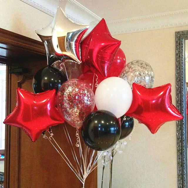 

12pcs 18inch red silver foil star balloon 10inch silver confeti balloon Mickey Minnie theme birthday party wedding decoration