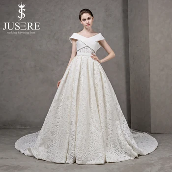 

New Vintage A line Stick Elastic Memory Foam Cut out Crisscross V Neckline Backless Big Train Bride Bridal Wedding Dress 2018