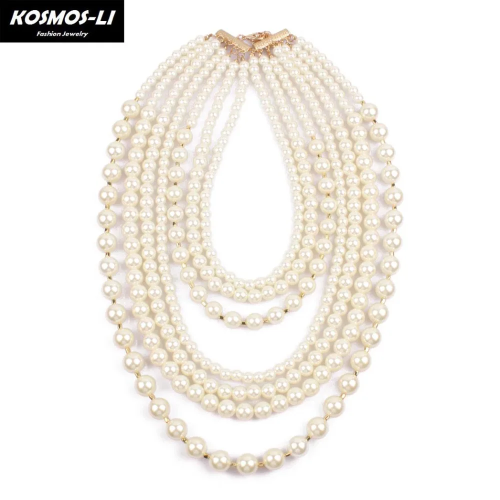 

KOSMOS-LI Pearl Layer Necklace Fashion Imitate Pearl Beads Maxi Collier Statement Strand Necklace For Women Party Jewelry 6880