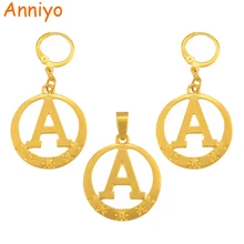Anniyo от А до Я Алфавит кулон серьги для женщин золото Цвет начальный круглый английские буквы Ювелирные изделия Подарки(не цепочка)#105106P