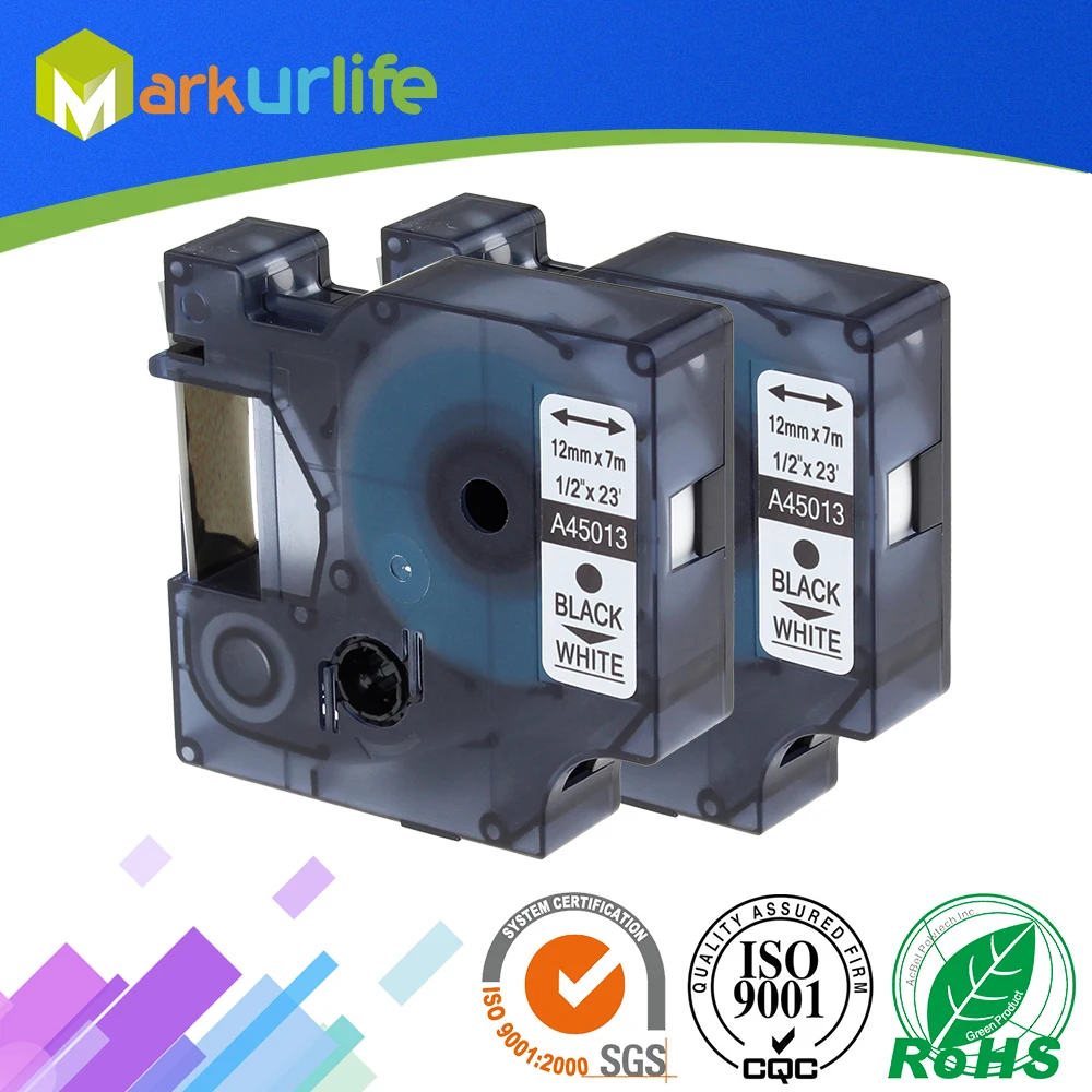 2 шт./лот совместимая с DYMO D1 лента для этикеток 12 мм 45013 S0720530 черно-белая Dymo LabelManager
