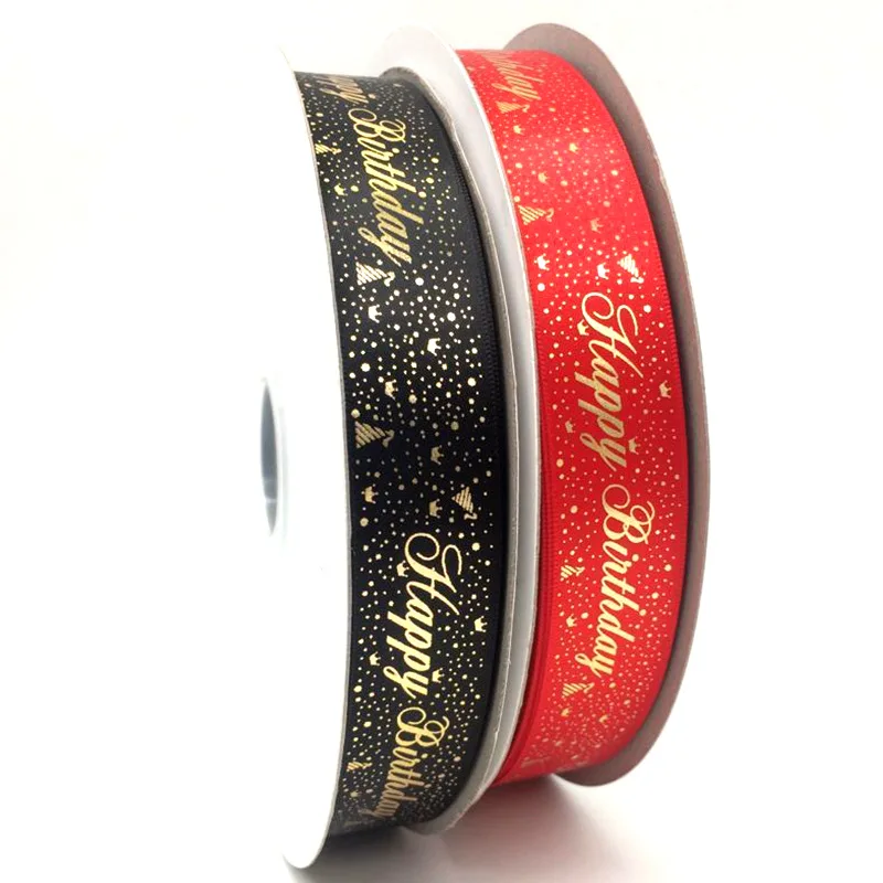 

5yards (1") polyester ribbon fullplate bronzing printing English crown pattern high-end gift wrapping strap manual DIY ribbon