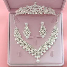 Модное серебряное ожерелье-чокер с кристаллами и жемчугом, тиара, корона, повязка на голову для невесты, свадебные ювелирные наборы, аксессуары