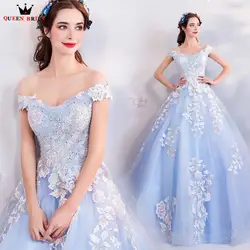 Бальное платье Пушистый синий тюль цветы Бисероплетение Роскошные Длинные вечерние платья 2019 новое вечернее платье вечерние платья Robe De