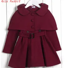 Комплект с платьем-шалью для маленьких девочек, двубортное платье с длинными рукавами для больших девочек+ шаль, детский осенне-зимний шерстяной плотный Детский костюм с платьем