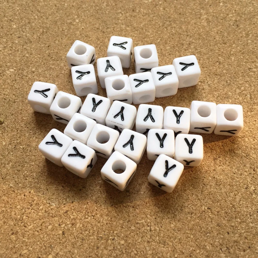 Mini Order 50pcs/lot 8*8MM Plastic Acrylic letters Beads Single Initial Y Printing Square Cube Alphabet jewelry Spacer DIY | Украшения и