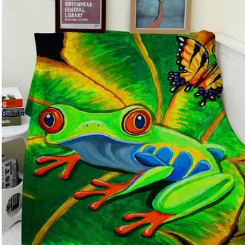 

Blanket Comfort Warmth Soft Plush Easy Care Machine Wash Eyed Tree Frog On Leaf Butterfly Sofa Bed Throw Kid Adult Warm Blanket