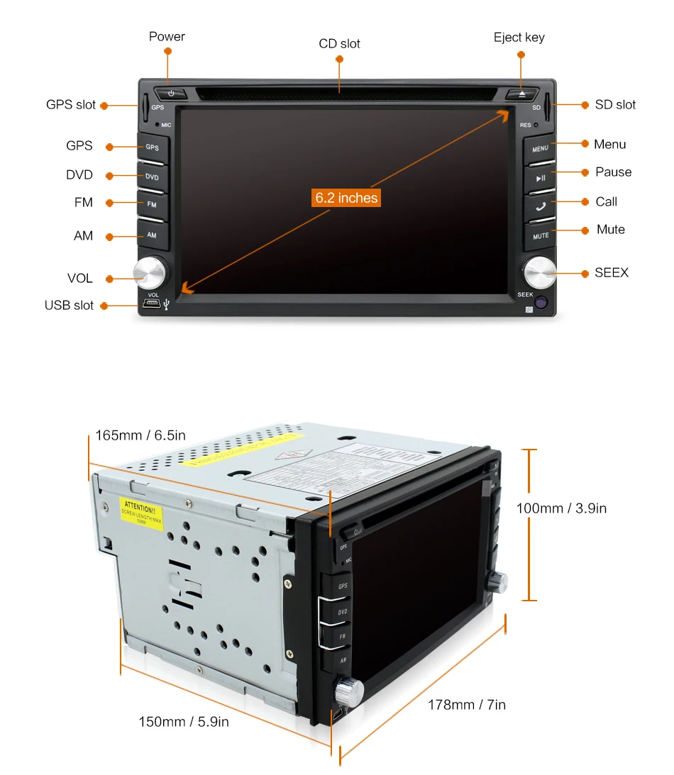 Камера заднего вида 6 2 &quot2 Din Автомобильный gps навигатор стерео dvd плеер Bluetooth iPod