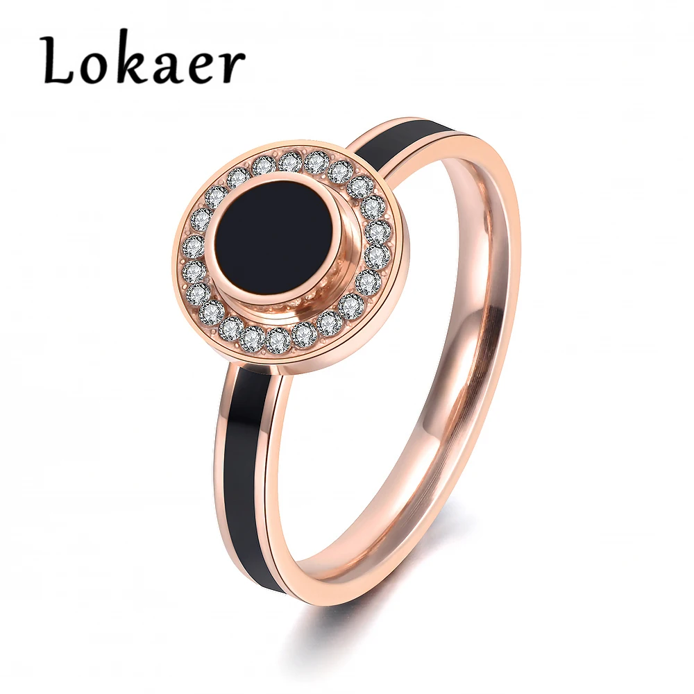 Lokaer кольцо из нержавеющей стали с глазурью живопись и блестящие стразы, роза, золото цвет ювелирные изделия Anillos Mujer R18137