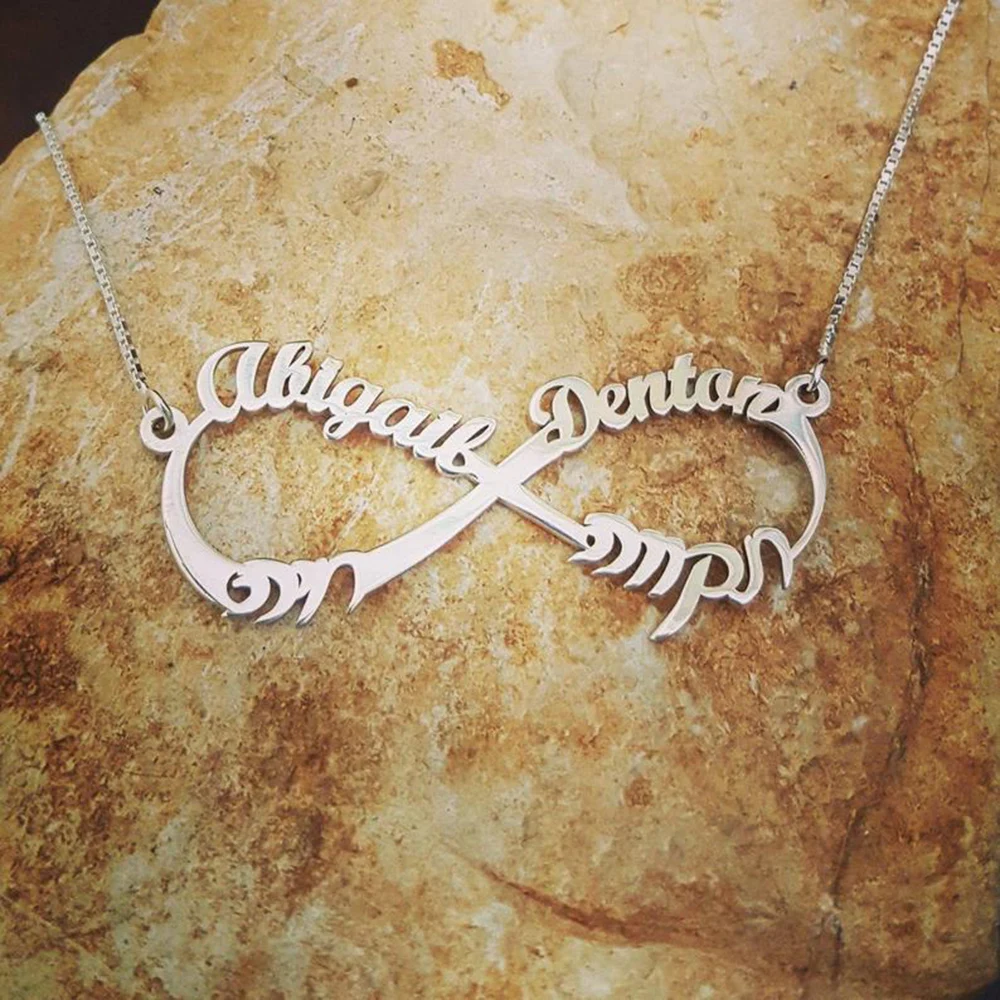 

English Hebrew Names Infinity Necklace Custom Name Necklace with nameplate Hebrew Name Necklace Jewish Wedding Gift 2 Language