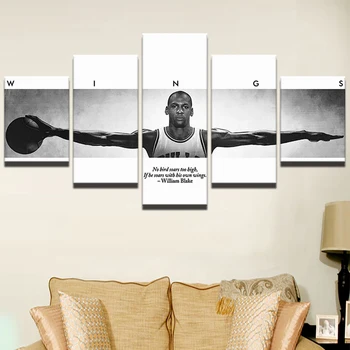 

Hot sell 5 piecesbasketball player poster printer on canvas paintings of boys room decoration