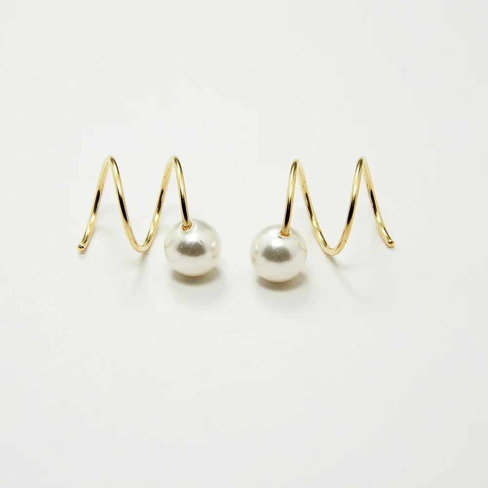 

Domino Handmade Spiral Pearl Earrings Helix Earring Screw Hoop Earrings Minimalist Delicate Gift