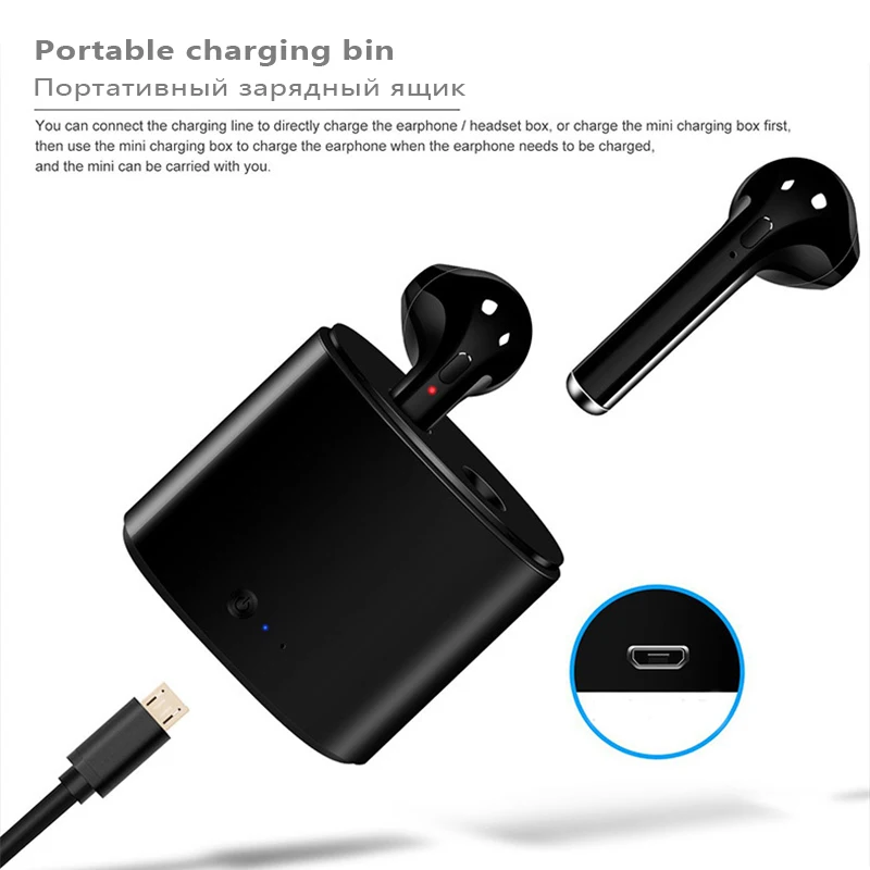 Mini Bluetooth Earphone Headphones with Microphone Sport Headset Wireless Earbuds with Charging Box for iPhone Android Huawei