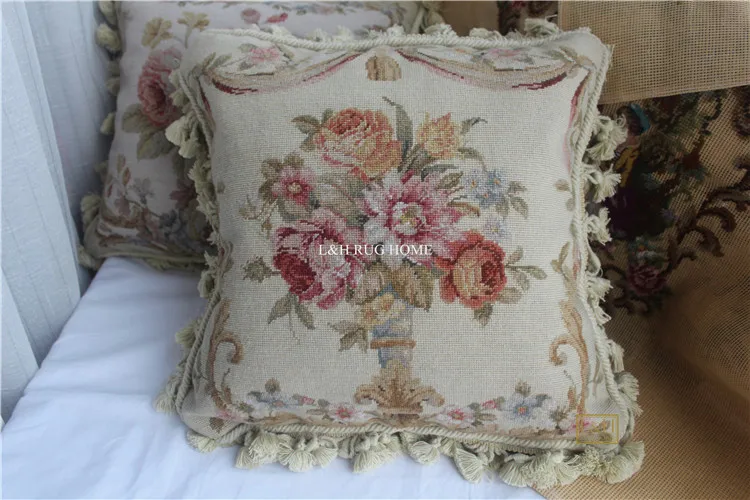 Бесплатная доставка 15 К 16 "x 16" Кружево Подушка, handknotted шерстяные подушки с цветочным орнаментом без вставки