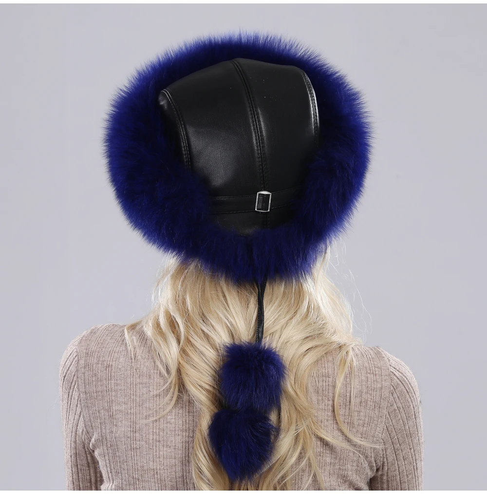 New Style Fashin Girl Genuine Fox Fur Hat Warm Soft Natural Fox Fur Bomber Caps Lady Luxurious Quality Real Fox Fur Hats