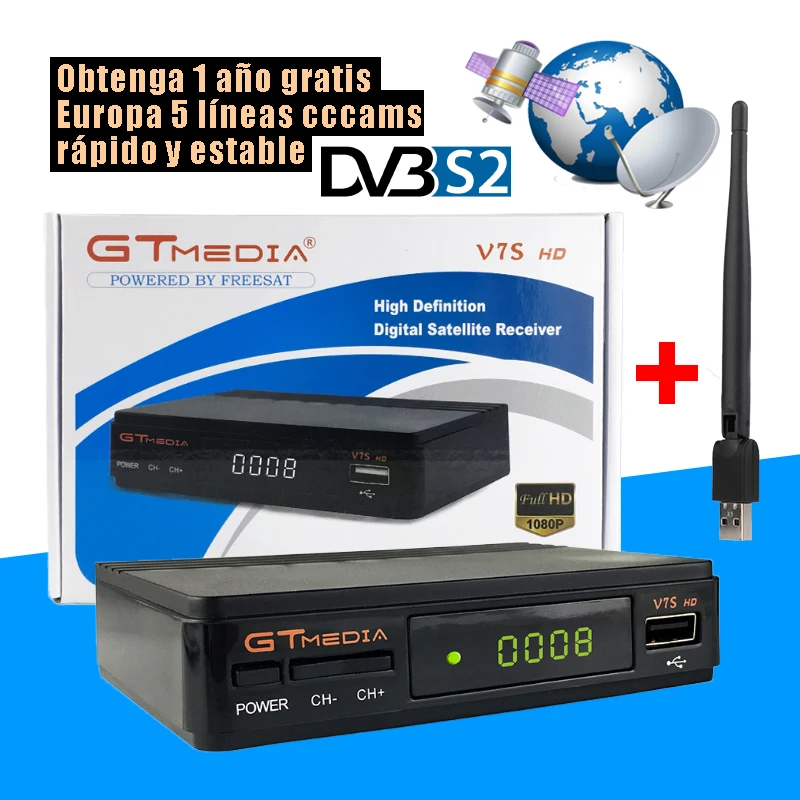 

Freesat V7S DVB-S2 Full HD 1080P Satellite TV Decoder Support PowerVu Biss Key Cccams Youtube Youporn Set-top Box With USB Wifi