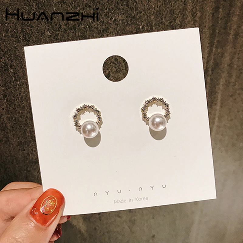 HUANZHI 2019 в Корейском стиле имитация жемчуга Стразы сплав маленькие золотые