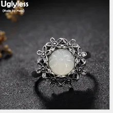 Безглицые настоящие Твердые 925 пробы серебряные маленькие цветы гирлянда кольца на палец для женщин натуральный нефрит открытое тайское серебрянное кольцо ювелирные изделия