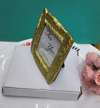 

Wholesale Party Favour SG 150pcs/LOT 2016 Gold Feather Photo Frame / Place Card Holder Wedding Souvenirs for Guest
