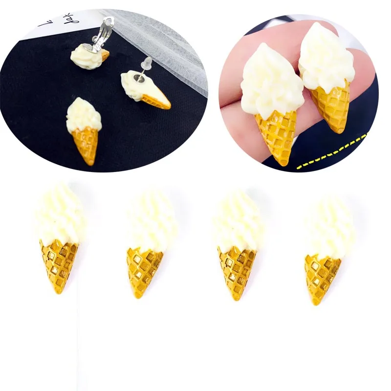 

WIWI 1Pair Novelty Earrings Creative Handmade Cone Ice Cream Clip Ear Earrings Personality Fashion Girl Female Stud No Ear Hole