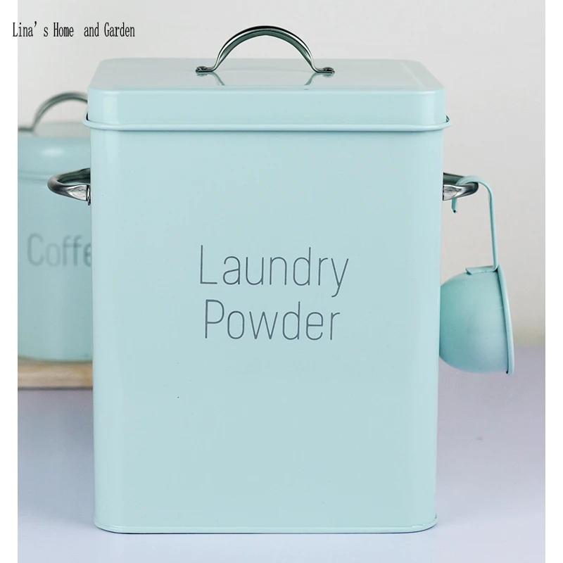 ACAMPTAR Beautiful Powder Coating Metal Zinc Laundry Powder Boxes Storage With Scoop Blue