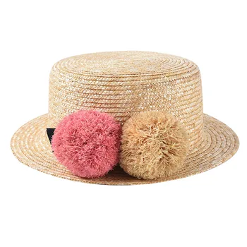 

Cute Pompom Ball Straw Sun Hat Loli Bow Pearl Hat Photo Studio Photography Cap XRQ88