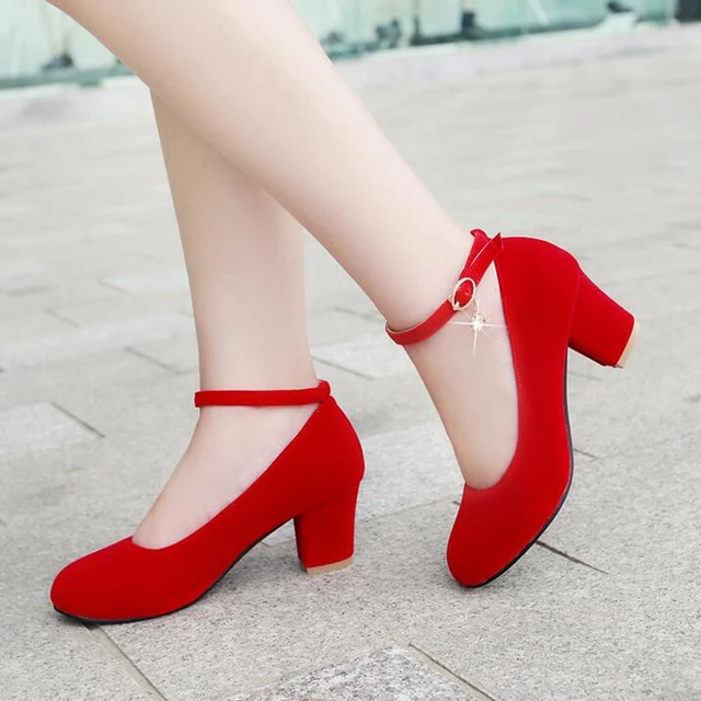 Red Wedding Shoes Bridal Thick Heel Single Red Wedding Shoes Bridal Thick Heel Single Maternity Shallow Mouth Female