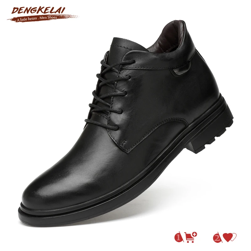 

DENGKELAI 2018 Newly Men's Leather Shoes Size 38-47 Black Leather Soft Man Dress Shoes