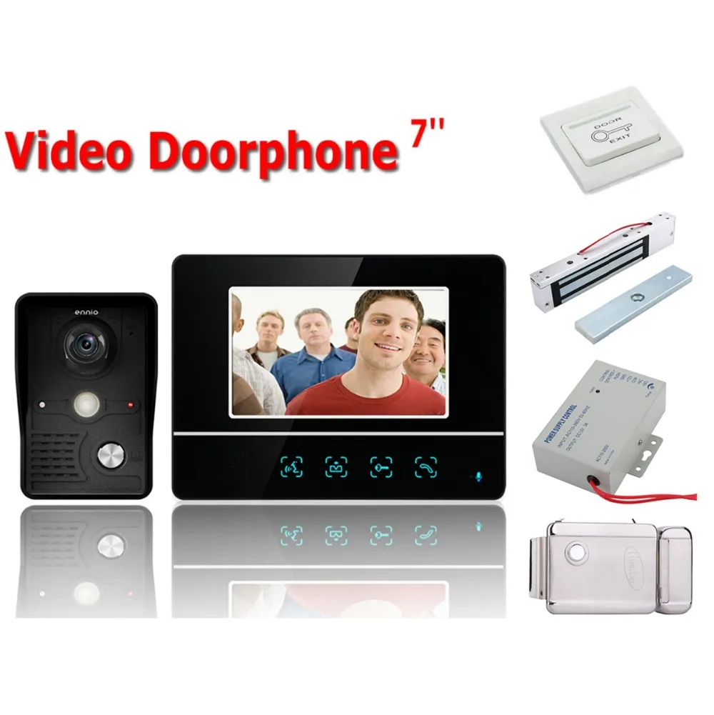 

Home Security Wired Touch Key 7" Video Door Phone Intercom System RFID Keypad Code Number Doorbell Camera 2 Monitor 1000TVL+Lock