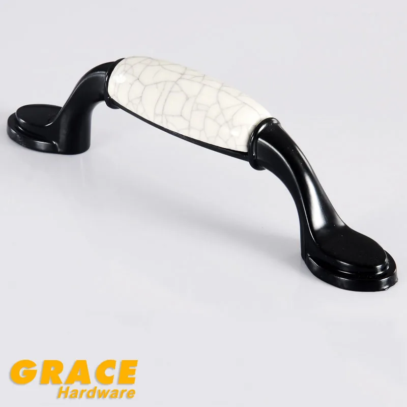 

Ceramic Handle Black Rural Crack  Antique Drawer Cabinet Door Knobs Handle Furniture (C.C:96mm,L:143mm)