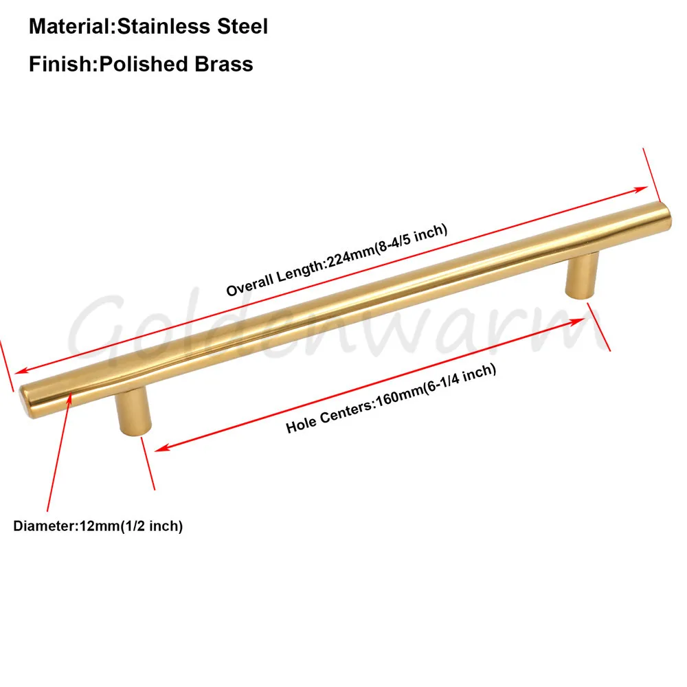 Золотой шкаф ручки полированная латунь ручки ящика из нержавеющей стали отверстие центры T ручка~ 10 дюймов Кухня фурнитура для дверей тянуть 20 упак. К
